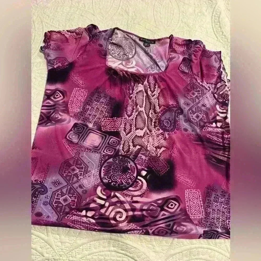 Styles for The City Women’s Wrinkle Free Pink & Black Blouse Square Neck Size 2X